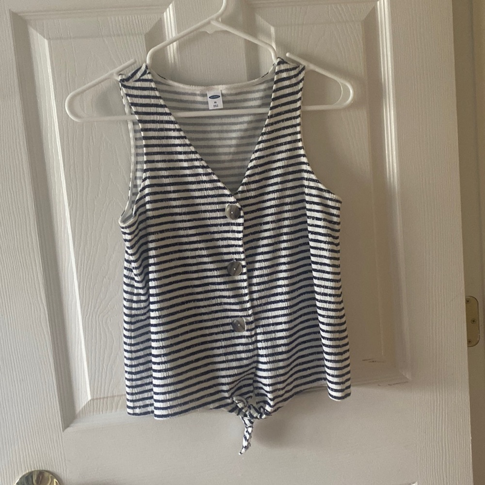 loose button up striped tank with tie bottom